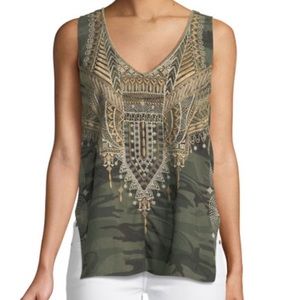 Johnny Was Green and Gold Embroidered Tank Top